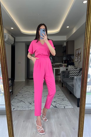 Pembe Beli Lastikli Tulum
