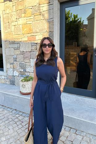 Torino Lacivert Kalın Askılı Kemerli Tulum