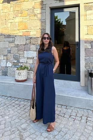 Torino Lacivert Kalın Askılı Kemerli Tulum