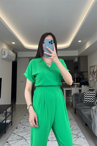 Yeşil Beli Lastikli Tulum