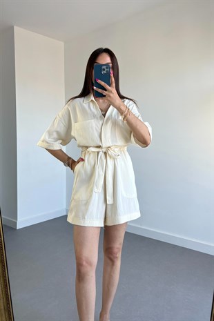 ZR Ekru Kuşaklı Tulum