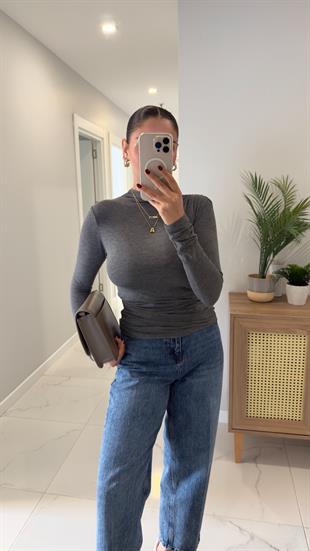 Ugan Antrasit Kendinden Yakalı Bluz