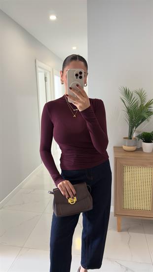 Ugan Bordo Kendinden Yakalı Bluz