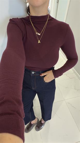 Ugan Bordo Kendinden Yakalı Bluz