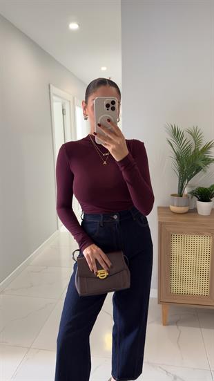 Ugan Bordo Kendinden Yakalı Bluz