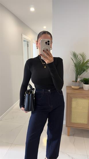 Ugan Siyah Kendinden Yakalı Bluz