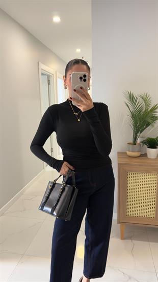 Ugan Siyah Kendinden Yakalı Bluz