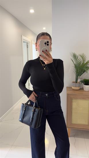Ugan Siyah Kendinden Yakalı Bluz