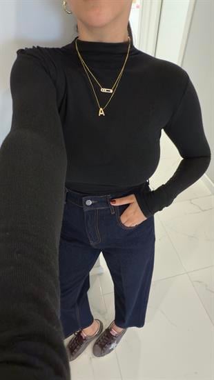 Ugan Siyah Kendinden Yakalı Bluz