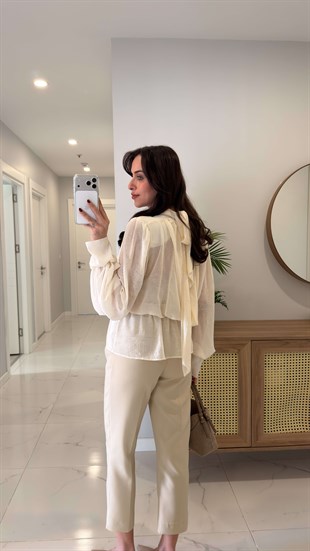 Ugsew Krem Vatkalı Tül Bluz