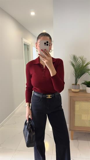 Unwera Bordo Polo Yaka Fitilli Triko