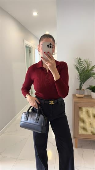Unwera Bordo Polo Yaka Fitilli Triko