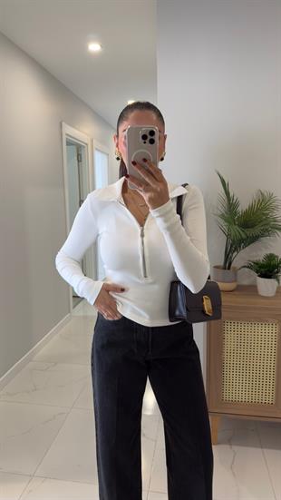 Ursa Ekru Fermuarlı Polo Yaka Bluz