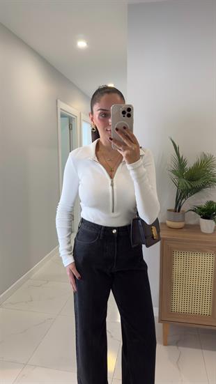 Ursa Ekru Fermuarlı Polo Yaka Bluz