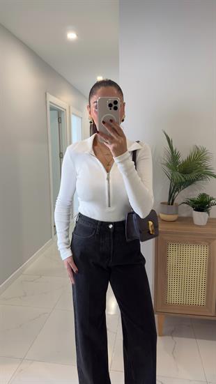 Ursa Ekru Fermuarlı Polo Yaka Bluz