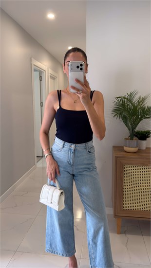 Urta Lacivert Toka Detaylı Bodysuit