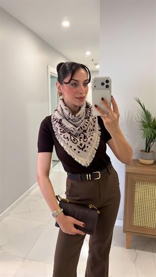 Uwgi Bej Bordo Desenli Şal