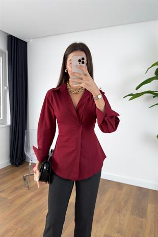 Uysa Bordo Büzgü Detay Gömlek