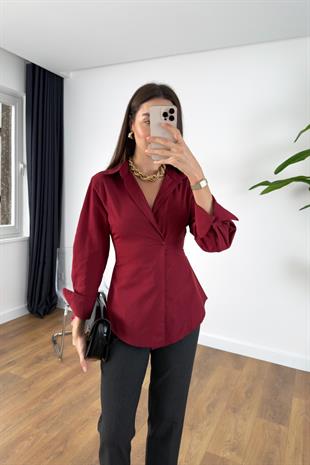 Uysa Bordo Büzgü Detay Gömlek