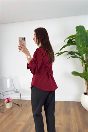 Uysa Bordo Büzgü Detay Gömlek