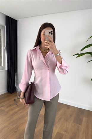 Uysa Şeker Pembe Büzgü Detay Gömlek