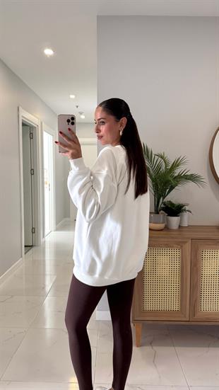 Valeria Beyaz Oversize Basic Sweatshirt