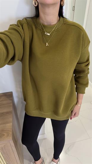 Valeria Olive Oversize Basic Sweatshirt