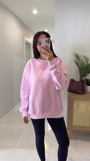 Valeria Pembe Oversize Basic Sweatshirt