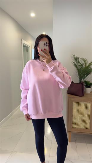 Valeria Pembe Oversize Basic Sweatshirt
