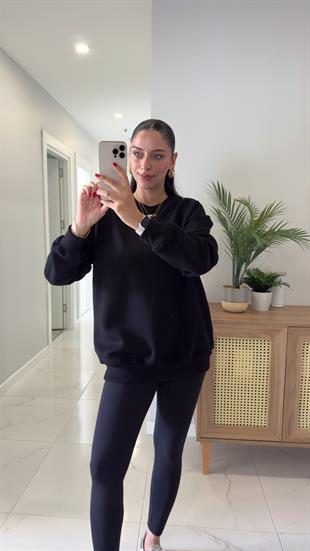 Valeria Siyah Oversize Basic Sweatshirt