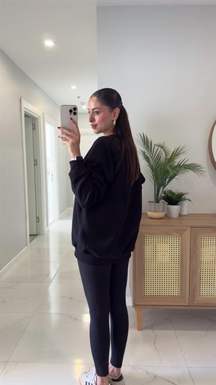 Valeria Siyah Oversize Basic Sweatshirt