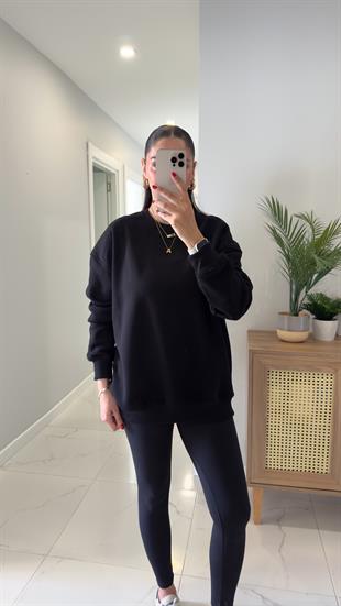 Valeria Siyah Oversize Basic Sweatshirt
