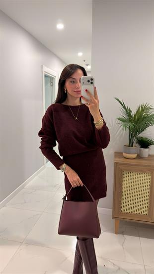 Vedors Bordo Yumuşak Dokulu Elbise