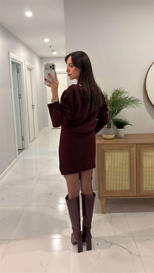 Vedors Bordo Yumuşak Dokulu Elbise