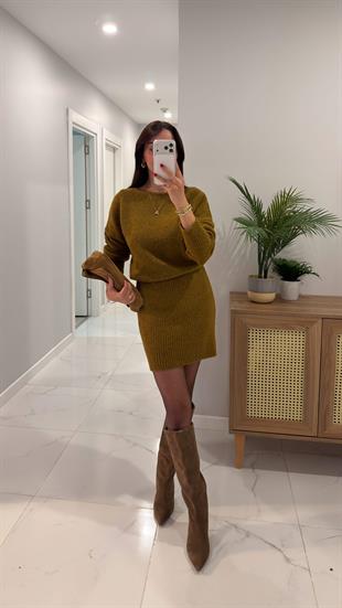 Vedors Olive Yumuşak Dokulu Elbise