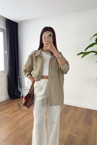 Veknas Olive Çizgili Gömlek