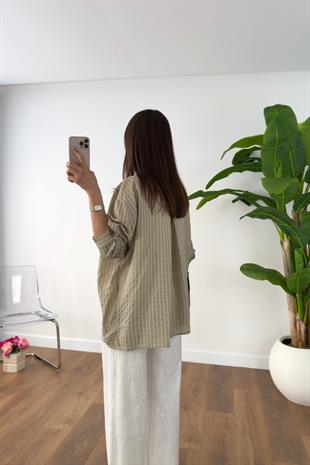 Veknas Olive Çizgili Gömlek