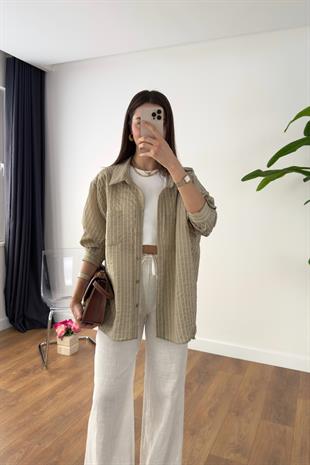 Veknas Olive Çizgili Gömlek