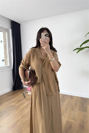 Velanna Camel Gömlek Etek Takım