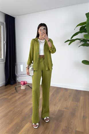 Venikka Olive Gömlek Pantolon Takım