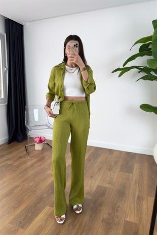 Venikka Olive Gömlek Pantolon Takım