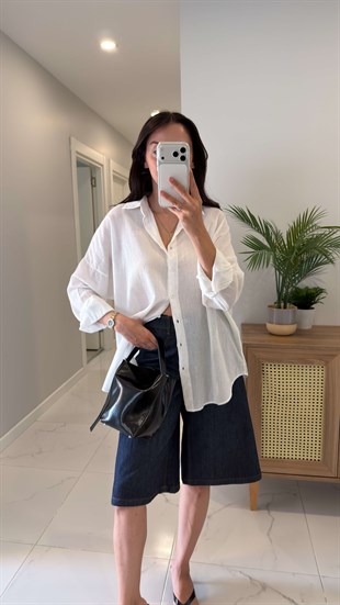 Verani Beyaz Oversize Basic Gömlek