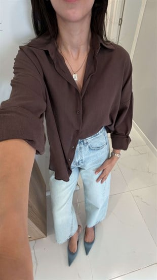 Verani Kahve Oversize Basic Gömlek