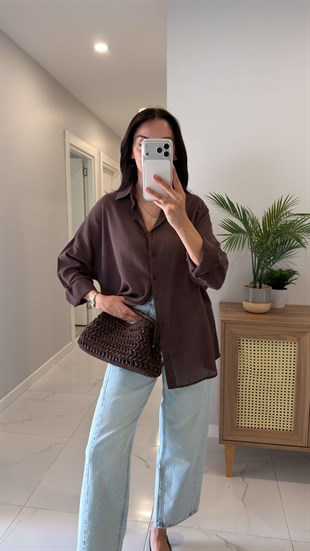 Verani Kahve Oversize Basic Gömlek