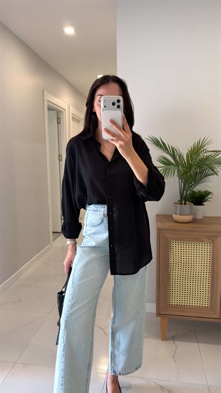 Verani Siyah Oversize Basic Gömlek