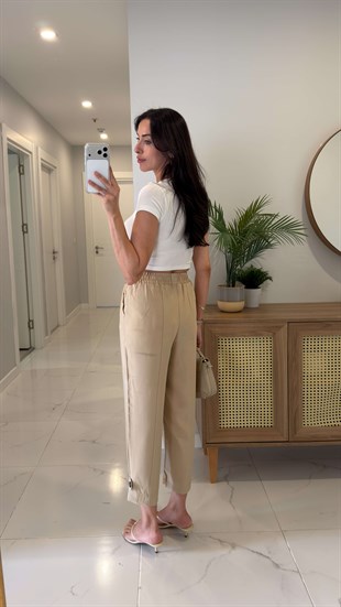Vesta Bej Paça Düğme Detaylı Pantolon