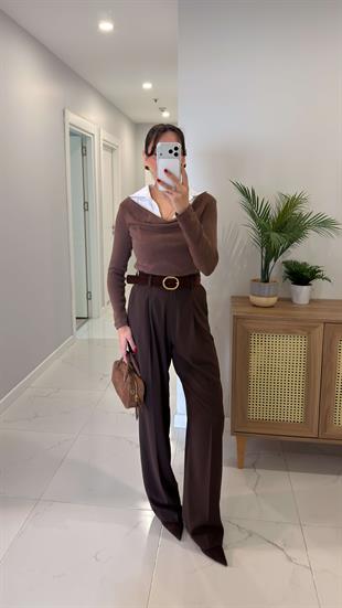 Vetrisa Kahve Kemerli Palazzo Pantolon