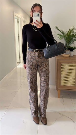 Vetta Vizon Zebra Desenli Straıght Jean