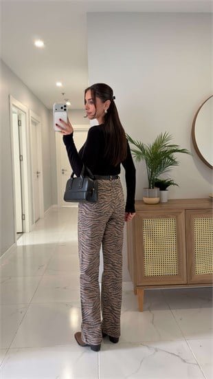 Vetta Vizon Zebra Desenli Straıght Jean