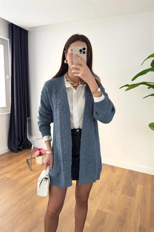 Vilveda Mavi Oversize Triko Hırka